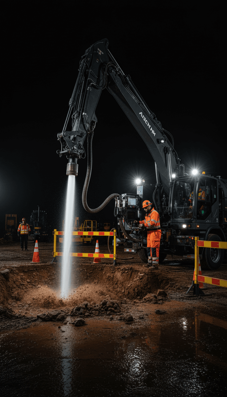 Hydro excavation truck safely exposing underground utility lines on a Kansas City project