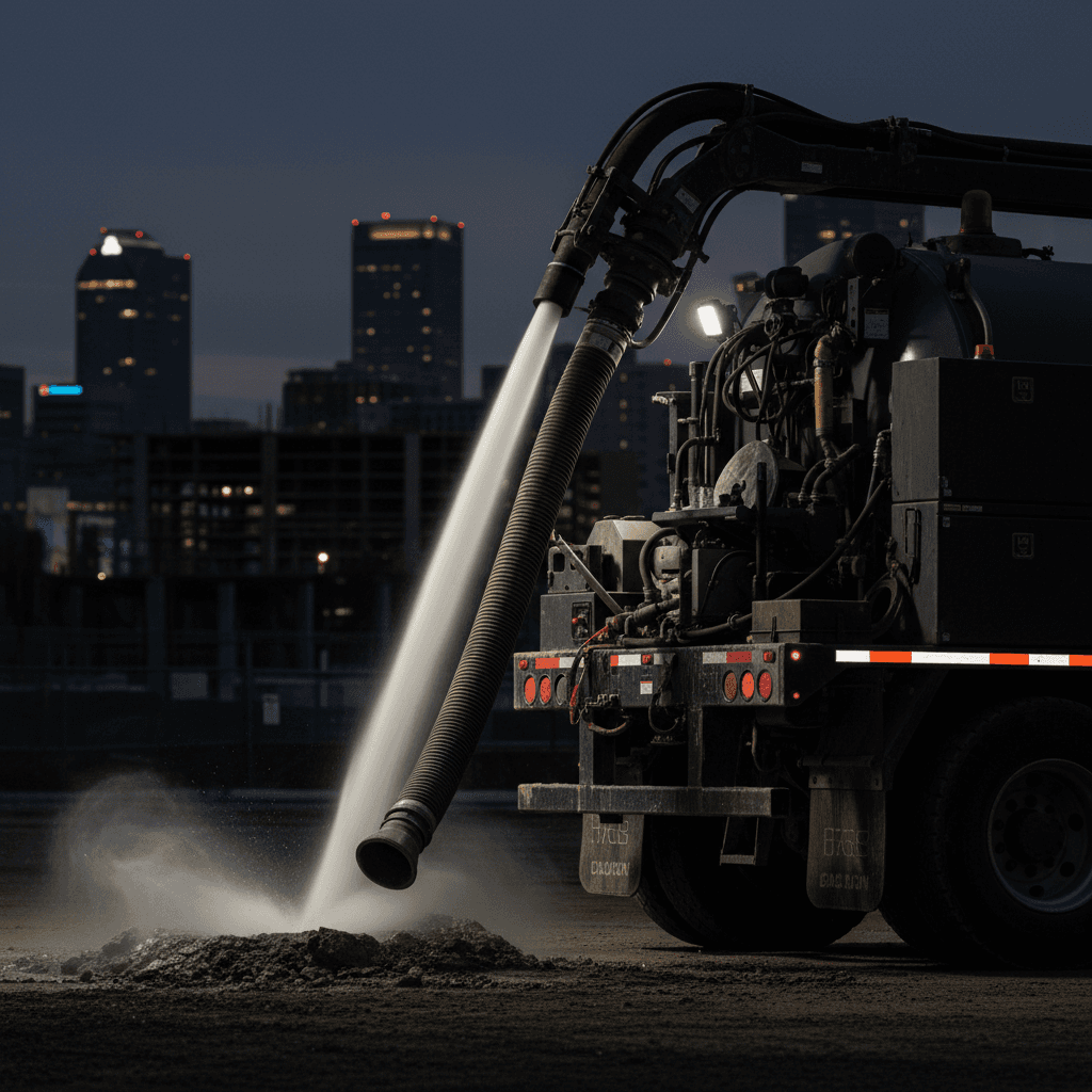 Hydro excavation truck performing safe digging operation
