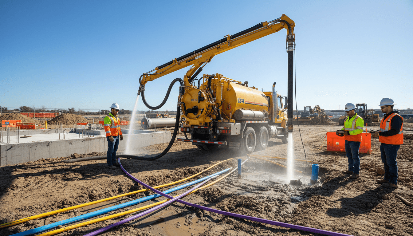 Hydro excavation crew exposing underground utilities with precision