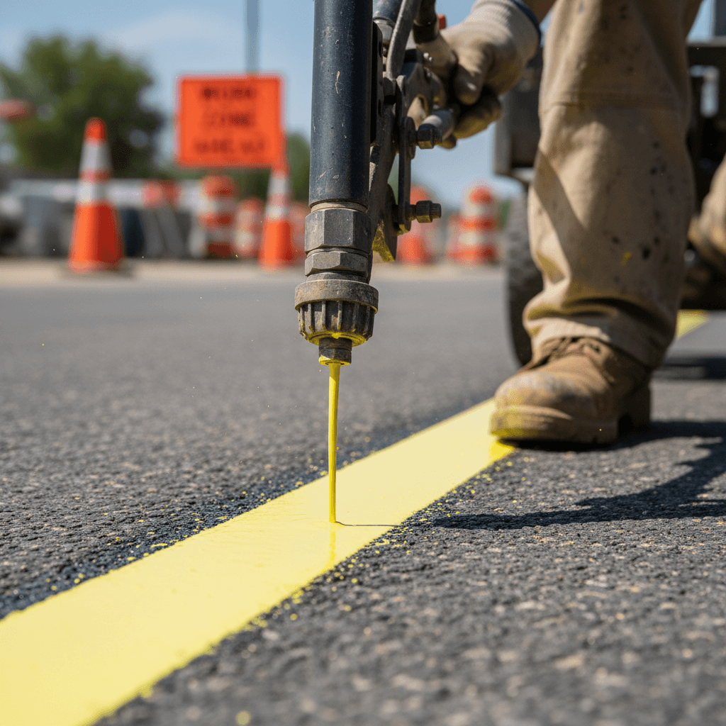Utility technician marking underground lines for protection
