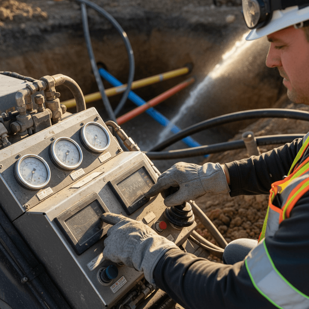 Hydro excavation equipment in operation showing precision work