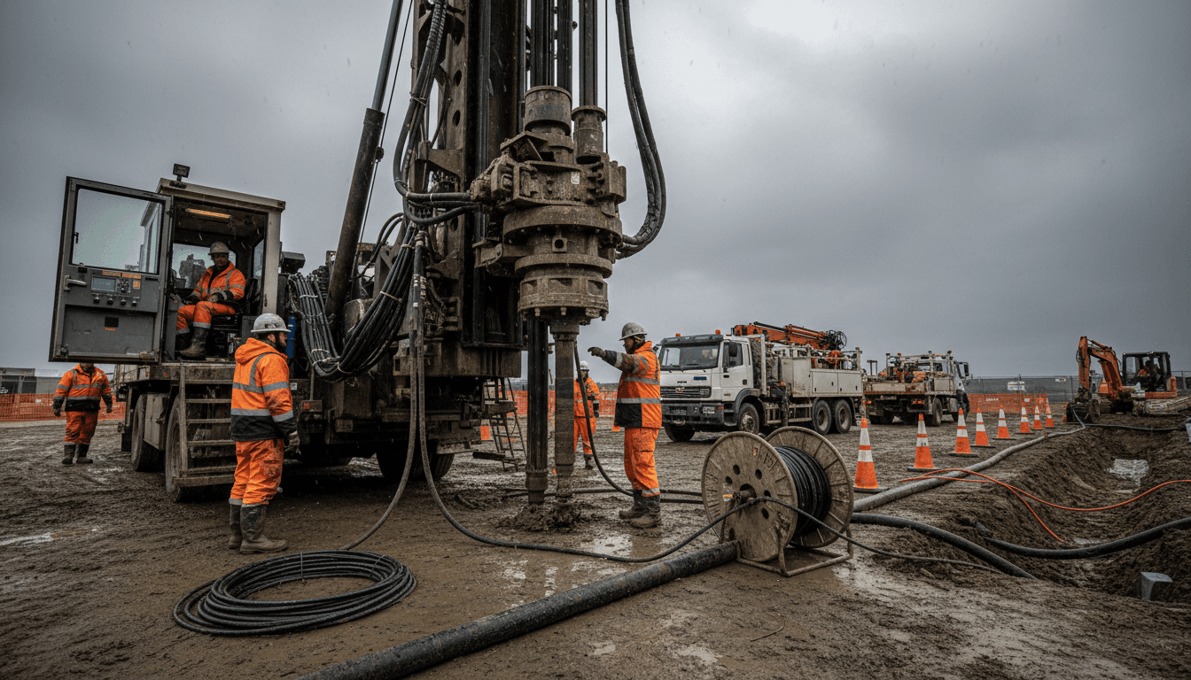 Horizontal directional drilling equipment operating on a construction site in Kansas City
